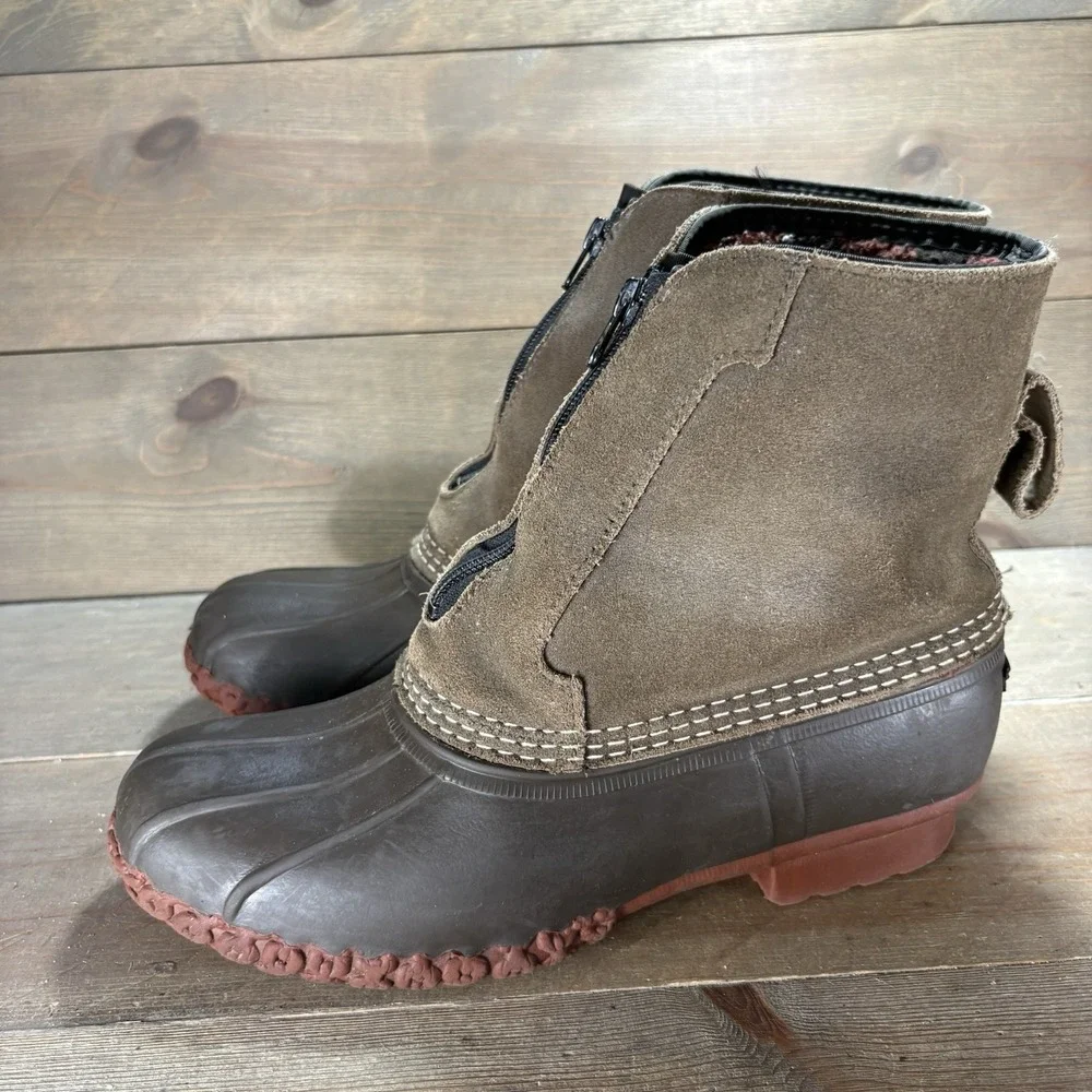 ll bean mens size 8 shoes brown suede zip up waterproof lined snow boots